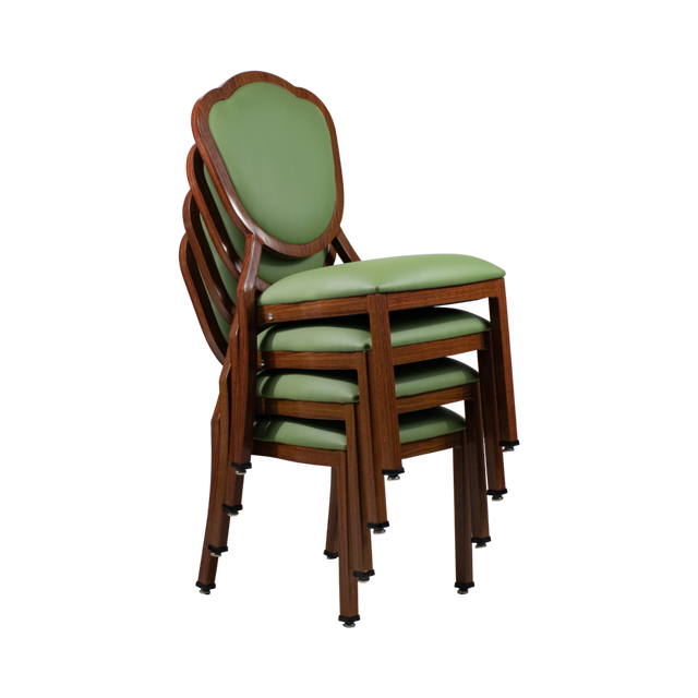 Cream Aluminum Wood Look Banquet Stack Chair