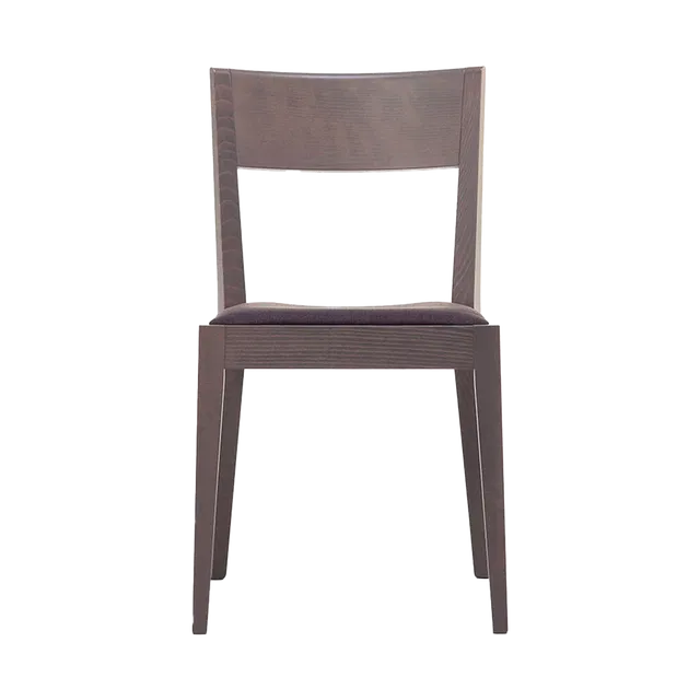 Contemporary solid wood cafe chair with a curved backrest and upholstered seat